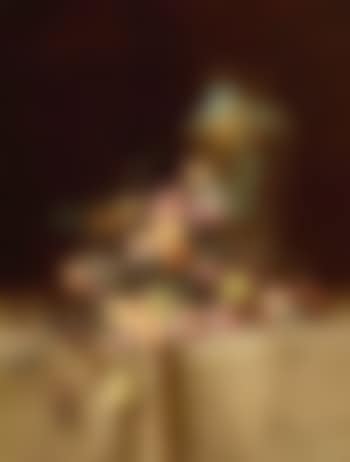 Roses and oriental vase on brocade tablecloth (preview)