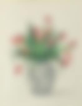 Pink tulips in a Chinese vase (illustrated); and Cymbidiums in a tall Chinese vase (preview)